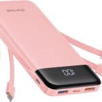 Portable Charger with Built-In Cables, Slim 10000mAh Power Bank with 6 Outputs & 3 Inputs, 3A Fast Charging Travel Battery Pack for Samsung, Google Pixel, LG, Moto, iPhone & iPad