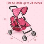 Fash N Kolor Twin Baby Doll Stroller - Pretend Play Baby Stroller for Dolls - Toy Stroller with Storage Basket for Baby Doll Accessories Set - Polka-Dot Pink Design Stroller Toy - Folds Easily - Image 4