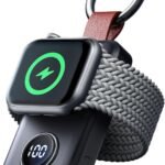 Portable 2000Mah Wireless Charger Compatible for Apple Watch Series 10/9/8/7/6/5/4/3/2/1/Se/Uitra 2/Ultra, Compact Magnetic Iwatch Charger Keychain Style Travel Essentials (Black)