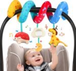 URMYWO Spiral Car Seat Toys for Babies 0-6 Months, Hanging Toy Fits Stroller, Developmental Sensory Baby Toy with Bell Crinkle Mirror, Baby Travel Gear Shower Gift for Boys Girls