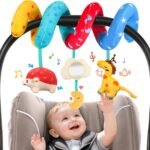 URMYWO Spiral Car Seat Toys for Babies 0-6 Months, Hanging Toy Fits Stroller, Developmental Sensory Baby Toy with Bell Crinkle Mirror, Baby Travel Gear Shower Gift for Boys Girls