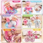 Baby Doll Stroller Toys Set with 12.5" Baby Doll,Dining Chair,Quilt Pillow,24 PCS Doll Accessories and 2 Sets Doll Clothes,Baby Stroller Toys for Girls Toddlers 3-5 4-6 5-7 Gifts for Pretend Play - Image 6
