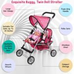 Fash N Kolor Twin Baby Doll Stroller - Pretend Play Baby Stroller for Dolls - Toy Stroller with Storage Basket for Baby Doll Accessories Set - Polka-Dot Pink Design Stroller Toy - Folds Easily - Image 9