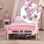 Baby Doll Convertible Pram Stroller with Removable Travel Bassinet Carrier for Kids Adjustable Handle Buggy Carriage with Canopy and Storage Basket 25 Inch Purple - Image 9