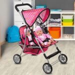 Fash N Kolor Twin Baby Doll Stroller - Pretend Play Baby Stroller for Dolls - Toy Stroller with Storage Basket for Baby Doll Accessories Set - Polka-Dot Pink Design Stroller Toy - Folds Easily - Image 8