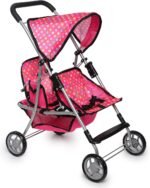 Fash N Kolor Twin Baby Doll Stroller - Pretend Play Baby Stroller for Dolls - Toy Stroller with Storage Basket for Baby Doll Accessories Set - Polka-Dot Pink Design Stroller Toy - Folds Easily