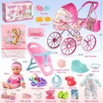 Baby Doll Stroller Toys Set with 12.5" Baby Doll,Dining Chair,Quilt Pillow,24 PCS Doll Accessories and 2 Sets Doll Clothes,Baby Stroller Toys for Girls Toddlers 3-5 4-6 5-7 Gifts for Pretend Play - Image 3