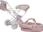 Olivia'S Little World Buggy-Style Baby Doll Stroller with Retractable Canopy, Storage Underneath, Detachable Bassinet, Travel Nursery Bag, Comfortable to Push, Pink and Gray - Image 6
