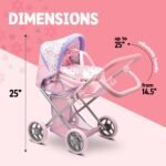 Baby Doll Convertible Pram Stroller with Removable Travel Bassinet Carrier for Kids Adjustable Handle Buggy Carriage with Canopy and Storage Basket 25 Inch Purple - Image 6