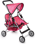Fash N Kolor Twin Baby Doll Stroller - Pretend Play Baby Stroller for Dolls - Toy Stroller with Storage Basket for Baby Doll Accessories Set - Polka-Dot Pink Design Stroller Toy - Folds Easily - Image 2
