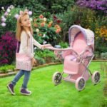 Baby Doll Convertible Pram Stroller with Removable Travel Bassinet Carrier for Kids Adjustable Handle Buggy Carriage with Canopy and Storage Basket 25 Inch Purple - Image 5