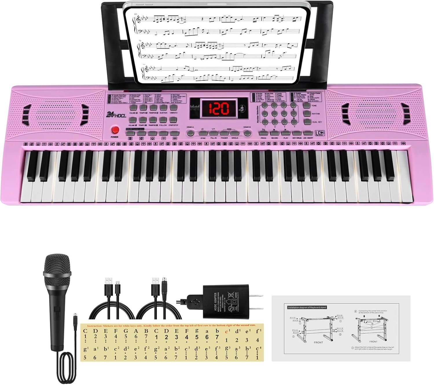 71BLo8ZPEhL._AC_SL1500_ 61 Key Electric Keyboard Piano for Kids, Pink Digital Piano with Built-In Speakers, Microphone, Music Sheet Stand & Beginner Modes, Portable Electronic Piano for Children, Early Education Starter Gift - Image 1